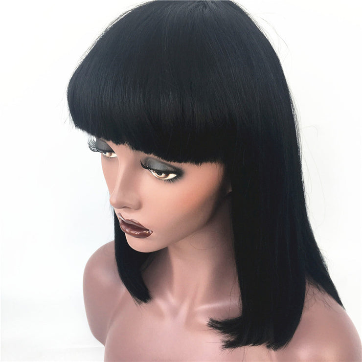 Yaki Brazilian Human Hair Bob Wigs With Bang Machine Made | JYL HAIR