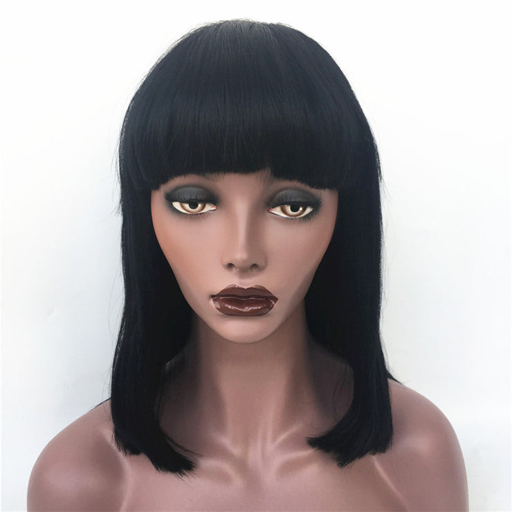 Yaki Brazilian Human Hair Bob Wigs With Bang Machine Made | JYL HAIR