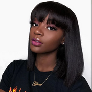 Yaki Brazilian Human Hair Bob Wigs With Bang Machine Made | JYL HAIR